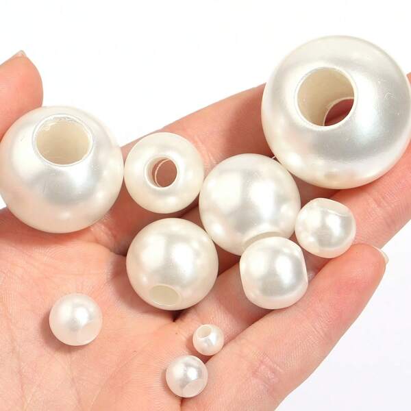 5-300pcs ABS Faux Pearl White Large Hole Beads, DIY Crafts For Jewelry Making, Necklace, Bracelet, Wedding Dress Decor, Clothing Embellishments