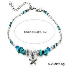 夏季海滩波西米亚风双心脚链，女士时尚贝壳海星脚链，赤脚手工链条首饰，女士波西米亚风不对称串珠海星吊坠脚链，适合日常海滩度假和作为节日礼物 - 彩色 - 查看 12