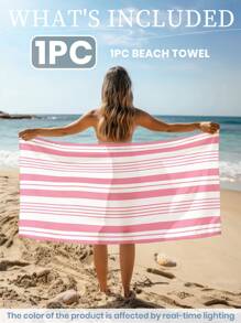 Toalha de praia estampada, 1 peça, toalha de banho com listras rosa e branca, toalha de banho, toalha de praia estilo fashion, toalha de banho superabsorvente para banheiro, natação, fitness, ioga, toalha de microfibra macia e confortável, leve e portátil