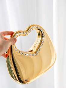 1pc Box-Shaped Sparkling Crystal Metal Chain Party Clutch, Irregular Shape Gift Bag, Luxury Fashion Ball Dance Accessories, High-End Heart-Shaped Ladies' Handbag For Party, Anniversary, Valentine's Day