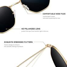 Gafas de sol polarizadas para mujer, gafas de sol de espejo planas hexagonales cuadradas de moda con protección - A33-plata/verde claro - Ver 2
