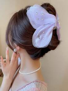 1pc Glamorous Butterfly Clip With Sparkling Rhinestones, Sheer Mesh Decor, High-End Elegant Hair Accessory For Casual, Party, Work, Vacation, Suitable For Various Outfits Summer, Claw Clip Fall Winter Hair Clip Hair Accessories For Women Bows