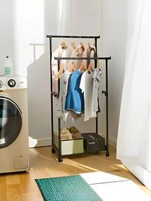 Perchero metálico multifuncional de doble capa y de una sola capa: diseño moderno, ahorra espacio, adecuado para la entrada, el dormitorio o la oficina. - Negro - Ver 5