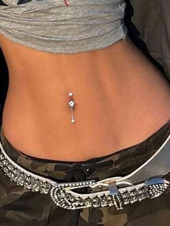 FOREVER QUEEN 1 PIEZA Anillo de ombligo de plata de ley 925 con borlas redondas, con colgante de flor y circonita cúbica, para perforación corporal