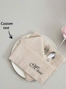 1PC Personalized Embroidered Linen Napkin Set - High-Quality Napkins With Letter Patterns - Washable Natural Fabric Napkins - Elegant Banquet Service Items For Formal Dining