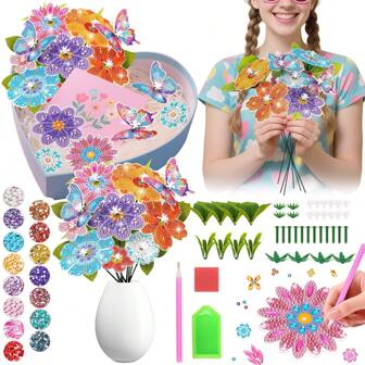 10-delad diamantmålning blomma fjärilsset färgglada blommor diamantmålning hantverk blombukett gör-det-själv present diamantmålningskit för kreativ födelsedagspresent festdekorationer