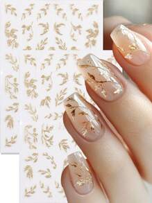 3D Golden Glitter Leaf Nail Art Stickers Shiny Shimmer Glitter Leaves Design Self-Adhesive Nail Art Decorations For DIY Nail Designs 2 Pcs