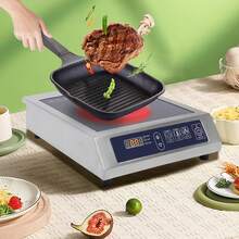 Cocina de inducción, cocina de inducción comercial de 3500 W máx., calentador de alimentos de 35 x 42 x 11 cm, placa de cocción eléctrica para restaurantes, cantinas, - Enchufe EU Tipo E(220-240V) - Ver 2