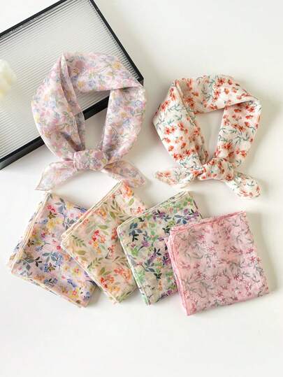 1pc Women's New Ditsy Floral Scarf, Versatile Flower Print Headband, Bandana, Triangle Scarf For Summer Beach