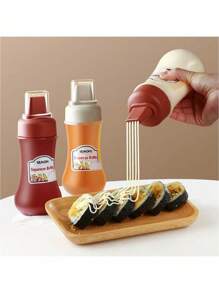 1 pieza Botella para exprimir salsa, recipiente rellenable a prueba de fugas para condimentos como ensalada, salsa de tomate, miel, mermelada, salsa de ostras, utensilios de cocina, artículos escolares