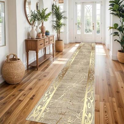 金色大理石纹地毯，入口垫，复古风格门垫，适用于厨房、浴室、客厅、卧室、洗衣房