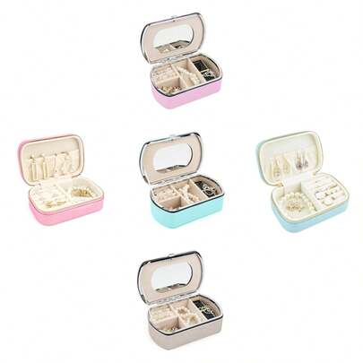 Friendly Travel Jewelry Box With Mirror - Scratch-Resistant PU Leather Jewelry Organizer For Earrings, Rings, Necklaces - Compact Lightweight Storage Case Perfect Gift For Women, Moms & Girls