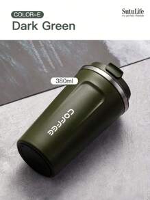 1pc 380ML Reusable Stainless Steel Coffee Cup, Portable Travel Mug, Leak-Proof Insulated Water Bottle For Office & Car Back To School