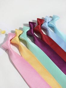 1 件男士休闲纯色细条纹百搭细领带，适合派对日常穿着旅行男士领带 - 純色 - 查看 12