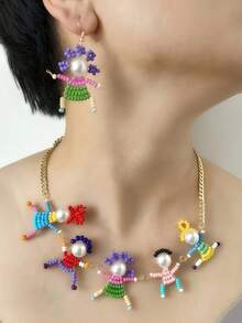 blingbling warmth 1 chiếc vòng cổ nhân vật hoạt hình 3D đính hạt thủ công sáng tạo và thời trang, 1 đôi hoa tai phù hợp, có thể đeo cùng nhau như một bộ, dành cho phụ nữ - Nhiều màu - Xem 8