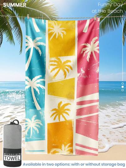 1pc Printed Beach Towel, Colorful Coconut Tree Pattern Swim Towel, Bath Towel, Fashion Style Beach Towel, Super Absorbent Bath Towel For Bathroom, Swimming, Fitness, Yoga