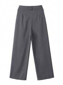 女士纯色休闲直筒高腰显瘦宽松西装裤 - 灰色 - 查看 3