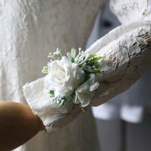 1pc Elegant Rose Flower Corsage & Wristband Decorative Set, Suitable For School Events, Parties, Wedding Accessories, Rose Wrist Corsage, Rose Lapel Flower, White Wedding Floral Decor, Prom Outfit - Multicolor - View 9