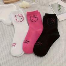 Sanrio 3 Pairs Of Cute Hello Kitty Midtube Socks - Soft, Breathable And Comfortable Japanese Style Women's Stockings And Socks With Cute Cartoon Character Designs Soft, Breathable, Comfortable Mid-Tube Socks Breathable And Comfortable, Machine Washable - Multiple Roles, Suitable For All Seasons, Stylish Socks, Suitable For Outdoor Sneakers, Great Travel Accessories For Outdoor Wear, Gifts For Friends And Couples