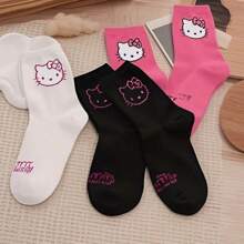 Sanrio 3 Pairs Of Cute Hello Kitty Midtube Socks - Soft, Breathable And Comfortable Japanese Style Women's Stockings And Socks With Cute Cartoon Character Designs Soft, Breathable, Comfortable Mid-Tube Socks Breathable And Comfortable, Machine Washable - Multiple Roles, Suitable For All Seasons, Stylish Socks, Suitable For Outdoor Sneakers, Great Travel Accessories For Outdoor Wear, Gifts For Friends And Couples