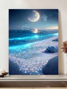 Diamond Painting Art Full Diamond Painting Kit, Seaside Landscape Pattern Round Rhinestone Embroidery, Casual DIY Handmade, Suitable For Adults And Craft Lovers, For Home Wall Decoration, Creative Gifts