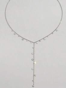 Collar en forma de Y con pequeña estrella de plata de ley 925 elegante para mujeres, diseño minimalista personalizado de collar corto, regalo de lujo exclusivo para hermana, amiga, novia, joyería de uso diario