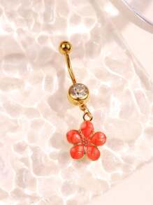 1pc Chic Flower Drip Oil Navel Ring, Simple & Versatile, Suitable For Women, Festival & Beach Vacation