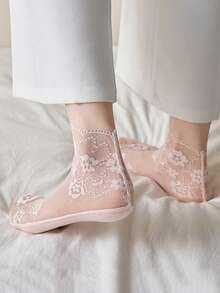 5双夏季女士蕾丝边短袜时尚蕾丝网眼镂空防滑设计休闲透气短袜 - 彩色 - 查看 4