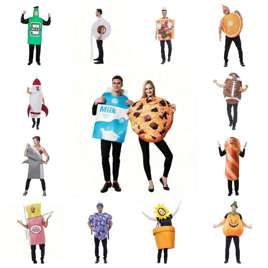 Đạo cụ trang phục nhập vai, Phong cách mới cho Halloween, Lễ hội hóa trang, Tiệc tùng, Cặp đôi, Sữa, Bánh quy, Cam, Nho, Dưa hấu, Bóng đá, Hoa hướng dương, Quán bar, KTV, Tiệc ngày lễ, Biểu diễn sân khấu, Biểu diễn ẩm thực, Cosplay bia xanh, Cá mập, Cuộn giấy vệ sinh, Bí ngô Trang phục & Phụ kiện vui nhộn