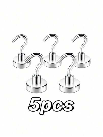 5pcs Heavy Duty Magnetic Hooks, Powerful Neodymium Metal Magnets With Magnetic Hooks For Hanging, Magnetic Hooks For Cruise Ship Camping Grill Kitchen Fridge Garage Walls