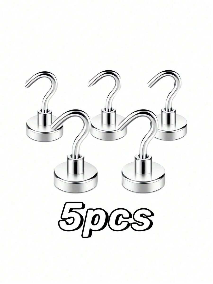 5pcs Heavy Duty Magnetic Hooks, Powerful Neodymium Metal Magnets With Magnetic Hooks For Hanging, Magnetic Hooks For Cruise Ship Camping Grill Kitchen Fridge Garage Walls