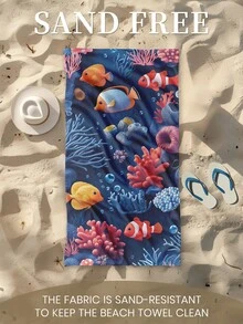 1 件印花沙滩巾，海洋生物图案游泳巾，浴巾，时尚风格沙滩巾，超强吸水浴巾，适用于浴室、游泳、健身、瑜伽，柔软舒适的超细纤维毛巾，轻便便携