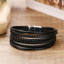 Men Leather Bracelet With Clasp Cowhide Multi-Layer Braided Leather Men Bracelet