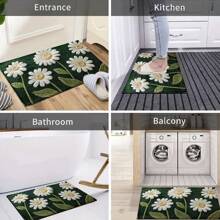 1pc Soft White Flower Print Faux Lambswool Bathroom Mat, Kitchen Rug, Doormat - Super Plush Microfiber, Suitable For Kitchen And Bathroom, Decorative Doormat
