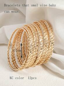 12 件闪亮优雅几何方块可叠戴手镯，适合儿童