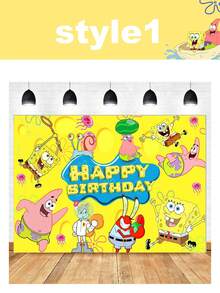 Spongebob SquarePants Theme Photography Background Fabric Birthday Party Photo Banner Decoration Christmas Decorations Home Christmas Gifts Christmas Decor - Multicolor - View 17