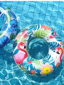 1pc Flamingo Pattern Oversized Thickened Swimming Ring With Handles, Adult Size, Anti-Rollover, Beginners Water Inflatable Floats Toy - Multicolor - View 3