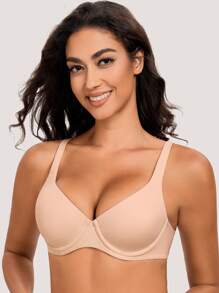 MELENECA MELENECA Women's V-Neck Minimizer Underwire Plus Size Unlined Plunge T-Shirt Bras