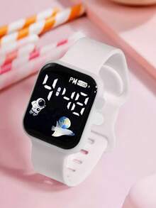 6/5 件可爱白色表带 LED 空间元素数字显示电子手表，搭配珍珠项链、手链、戒指、耳环和首饰套装，非常适合派对、打包和外出、为朋友和亲戚购买礼物，以及作为送给女孩的礼物 - 彩色 - 查看 5