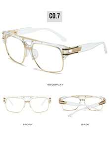 复古风格 4 件套方形框架眼镜套装 - 非处方全框时尚眼镜，配有透明 PC 镜片、镁铝合金，含眼镜盒 - 送给男士的完美礼物 - 無色 - 查看 2