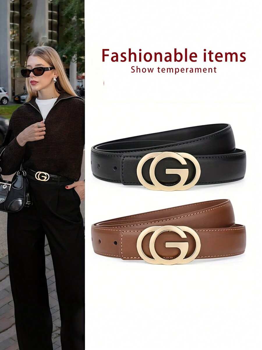 1 件/2 件时尚黑色真皮女式腰带 - 百搭时尚，适合搭配牛仔裤和休闲装，适合春季 - A - 查看 1