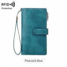 Nueva cartera larga de triple pliegue con tecnología RFID para comercio transfronterizo, cartera vintage multifunción para dama, de unicolor, con gran capacidad