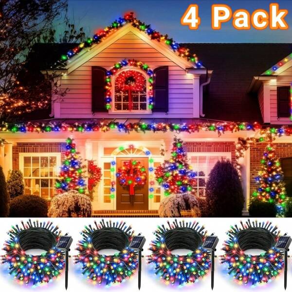 1/4 Pack Solar Powered String Lights, 100/400 LED Lights, 39/156 Ft Solar Christmas Lights Outdoor, 8 Modes Colorful Solar Lights For Yard Tree Garden Patio Wedding Decor