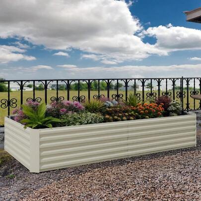 mteryoing 1pc Raised Garden Bed Square Metal Planter Box - 0.5mm Thick Galvanized Steel Planter Box, Easy Tool-Assembly, Open-Bottom Design For Outdoor Use