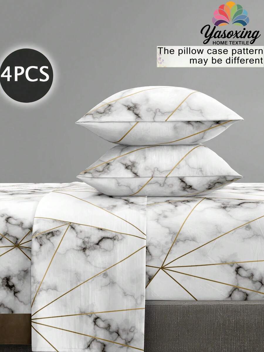 4 件套白色灰色大理石图案床单套件易于护理超细纤维柔软床上用品套装花卉床笠套件（1 件床单+1 件床笠+2 个枕套）床笠套件特大号双人床全尺寸床单深口袋最大 11.8 英寸枕套，柔软透气防皱，更适合睡眠，豪华酒店风格，送给妈妈爸爸朋友宿舍床上用品返校床上用品的礼物 - 白色 - 查看 1