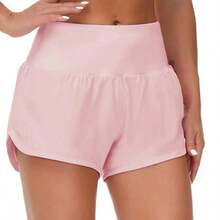 Womens High Waisted Running Shorts Quick Dry Athletic Workout Shorts With Mesh Liner Zipper Pockets - Pink - View 2