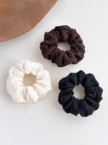 1pc/3pcs New Pleated Scrunchie 4.33in Large Size Elegant Brown Hair Ties Solid Color Versatile Hair Accessories Suitable For Commuting, Work, Outing, Travel, Party, Washing Face, Mask Applying, Outfit Matching