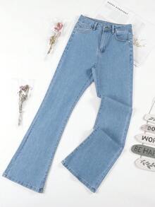 HIMARRI Jeans Acampanados de Cintura Alta para Mujer - Denim Lavado Azul Claro, Pantalones Casuales Ajustados con Botóns, Diseño Elegante y Cómodo para Todas las Estaciones, Lavables en Máquina - Celeste - Ver 4