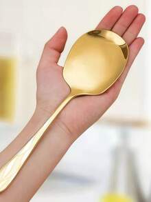 Lingură de servire din oțel inoxidabil lustruit oglindă 1 buc, lingură de bufet de dimensiuni mari, calitate groasă pentru restaurant, potrivită pentru bucătărie, gătit, masă, petreceri de Crăciun și banchete, potrivită pentru mașina de spălat vase, rechizite școlare - Aur - Vizualizare 3