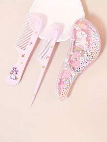 3pcs Cartoon Hair Comb Set - Wet & Dry Use, Detangling & Styling Brushes For All Hair Types, Durable ABS Plastic Handle, Perfect Gift Idea - Multicolor - View 4